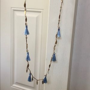 Blue Tassle chain necklace 14”